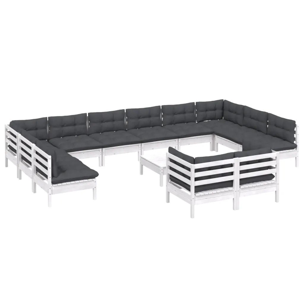 Set Divani da Giardino 13 pz con Cuscini Bianchi Legno di Pino 3097278