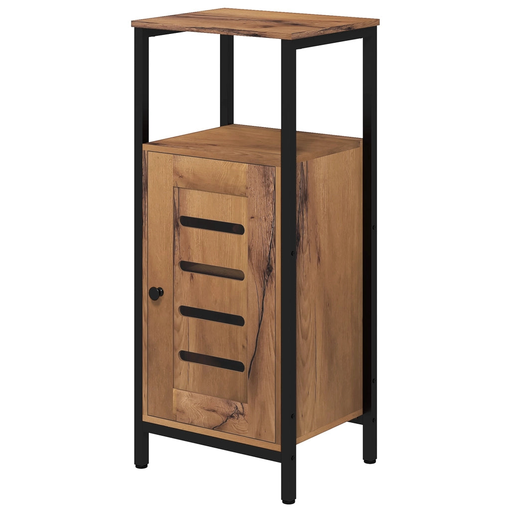 Mobile da bagno basso con porta a lamelle ¨C Zephmum ¨C Brun rustico 37x30x85 cm