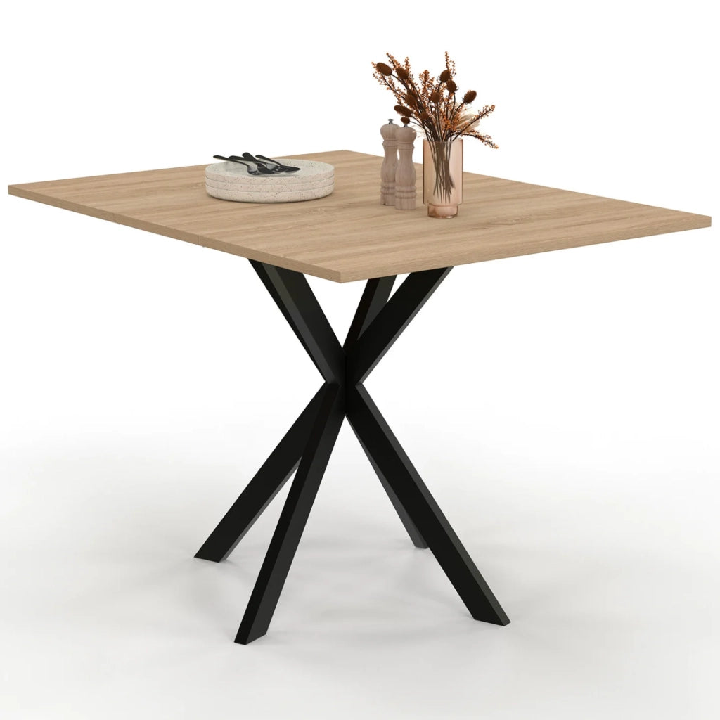 IDMarket - Consolle pieghevole per 2-4 persone ALIX con gambe in legno e ragno nero 103 x 76 cm