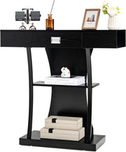 Consolle in Legno, Tavolo Ingresso Con Cassetti, Ripiani e 2 Kit Anti-ribaltamento, Multiuso e Salvaspazio per Salotto, Camera da Letto e Corridoio, 91 x 30 x 88 cm (Nero)