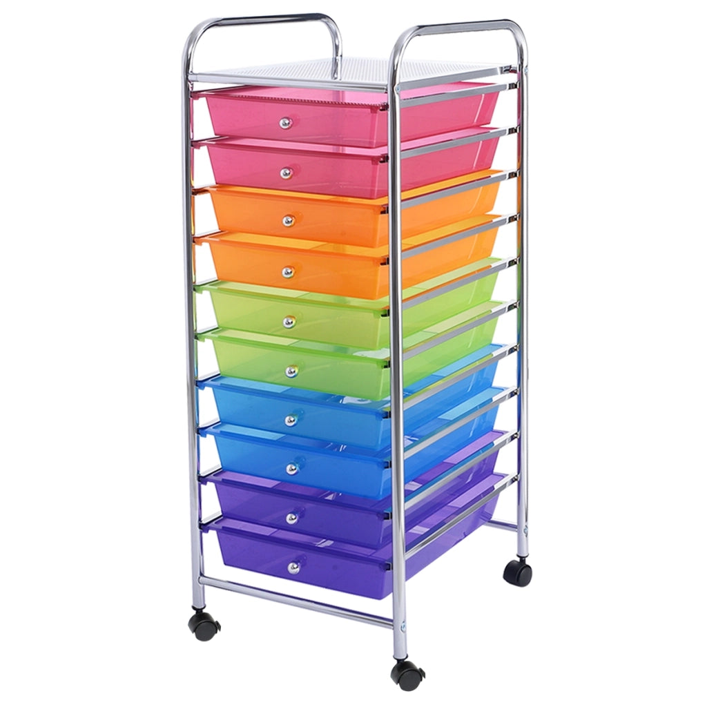 Carrello cassettiera multiuso con 10 cassetti da cucina-Scaffale  Contenitore con ruote a 10 ripiani per bagno Colorato