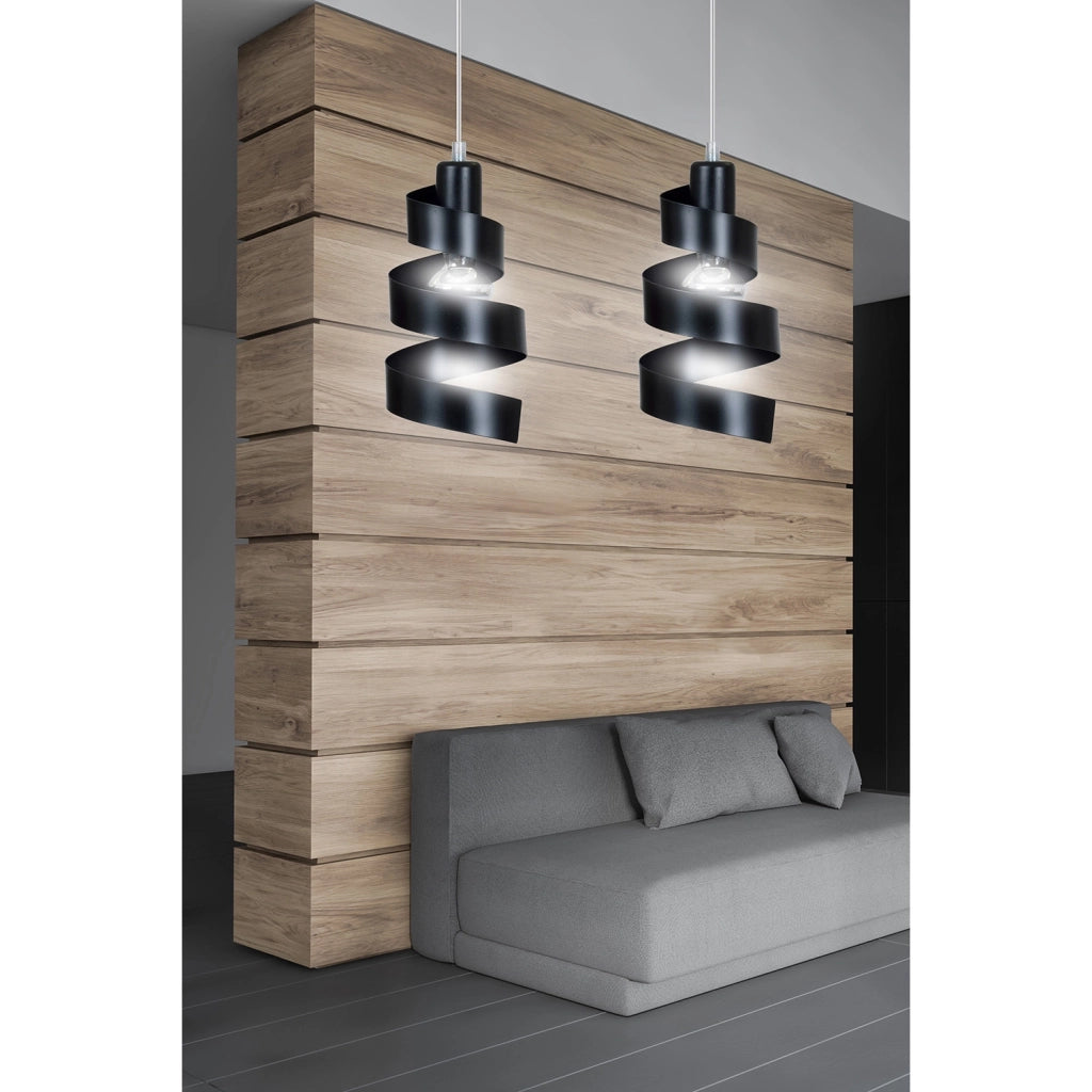 Lampadario Moderno 2 Luci Tristano In Acciaio Nero Con Fasce A Spirale