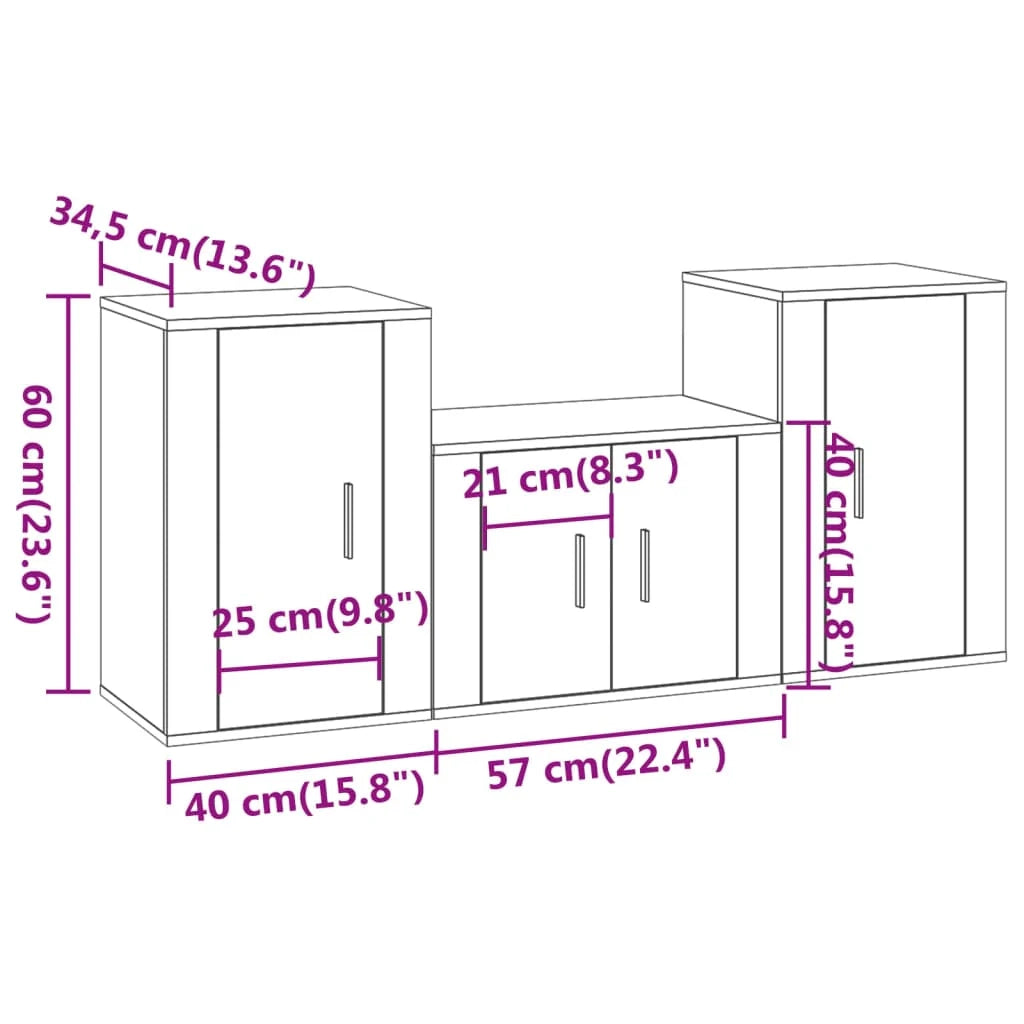 Set di mobili in legno ingegnerizzato Sonoma da 3 pezzi (mobile credenza mobile TV soggiorno camera da letto salotto) - 02_0024637