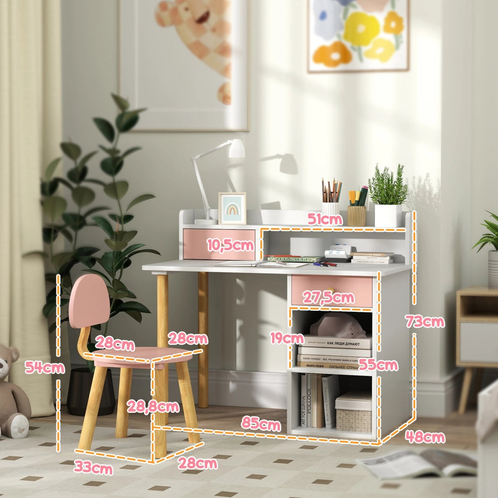 Scrivania per Bambini con Sedia e Cassetti ¨C ZephMum ¨C Rosa e Bianco