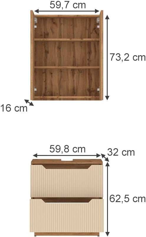 Set di mobili da bagno Lotta, Rovere/grigio con struttura in piastrelle, 2 parti