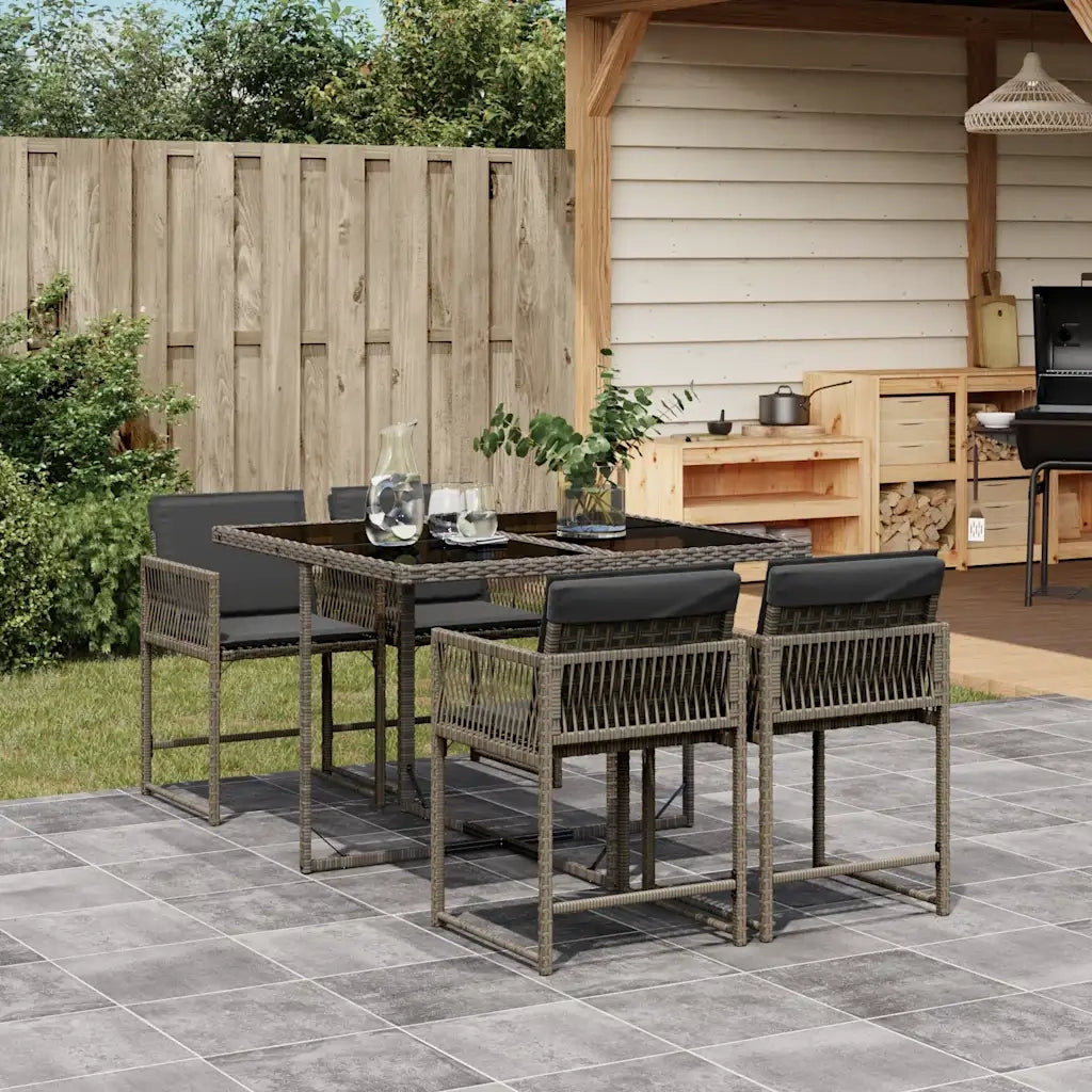 Set da Pranzo da Giardino 5 pz con Cuscini in Polyrattan Grigio 3211436