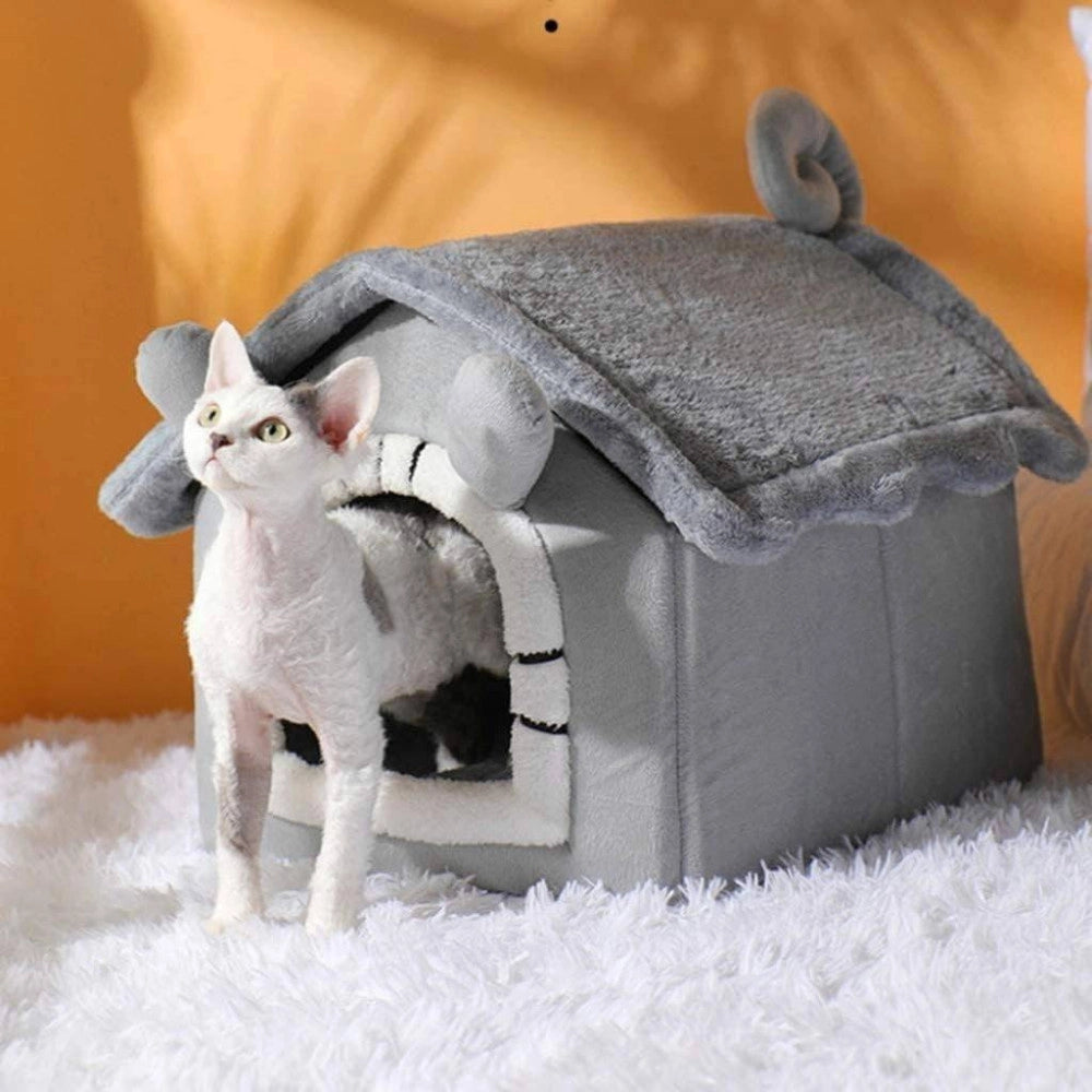 Trade Shop - Cuccia Per Cani E Gatti Animali A Forma Di Casetta Morbida Peluche 48x40x39cm -