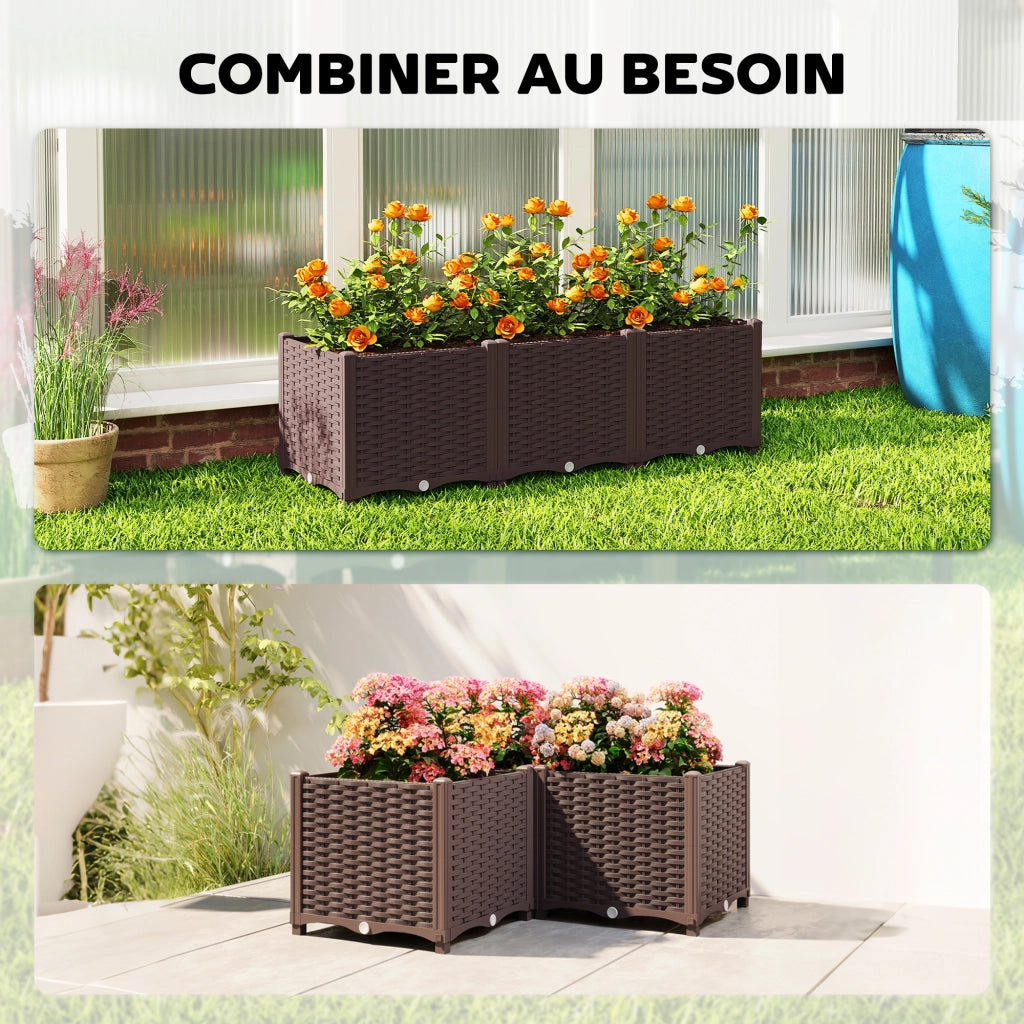 Letto da giardino ¨C zephmum ¨C 120x40x37, marrone, plastica, auto-irrigante
