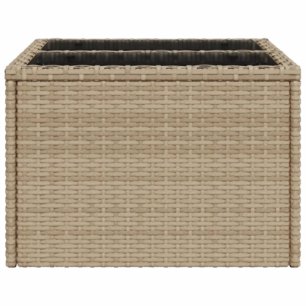 Tavolo da Giardino Piano in Vetro Beige 55x55x37 cm Polyrattan