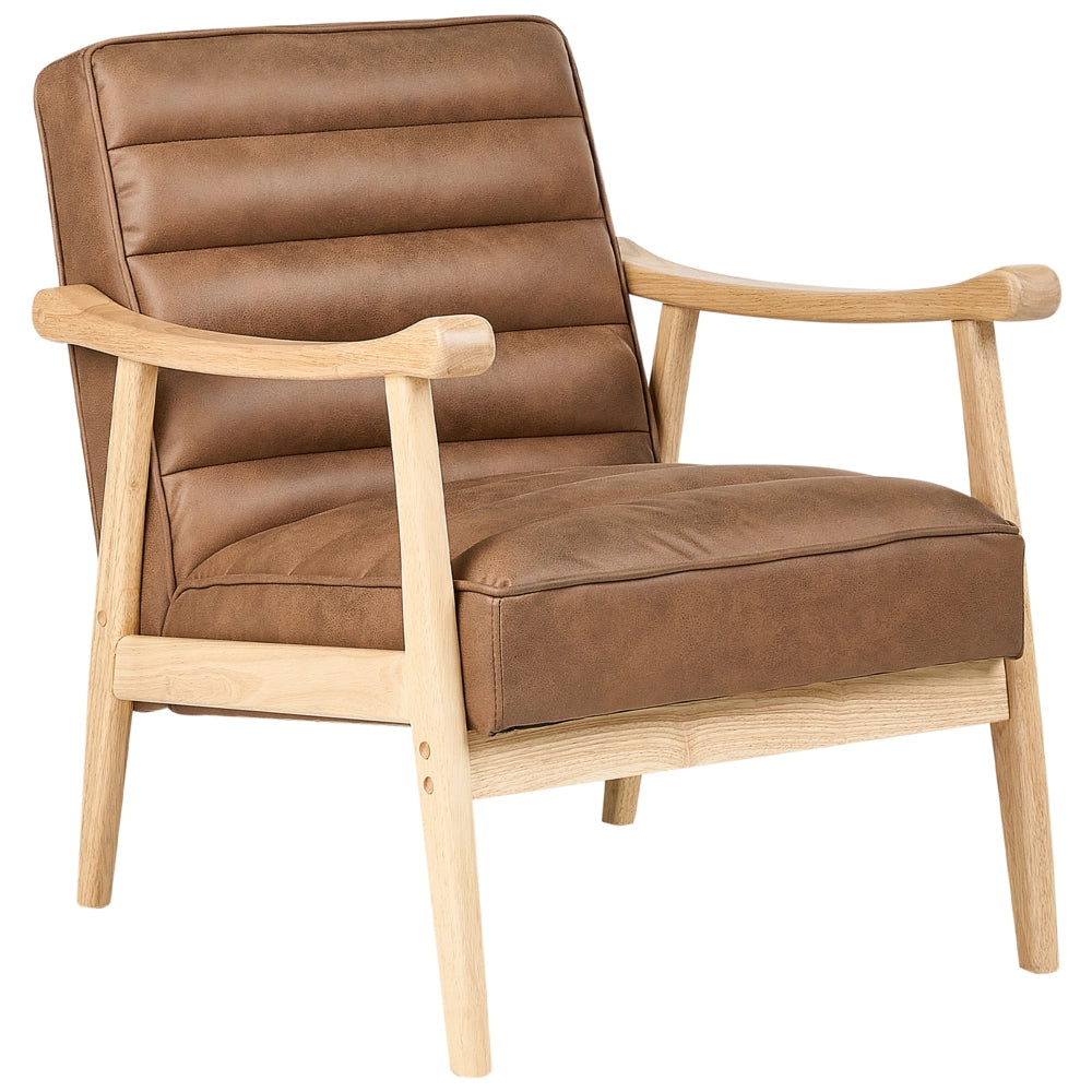 Poltrona Marrone Poliestere Ecopelle Rivestimenti Design Retrò Struttura in legno Braccioli Soggiorno