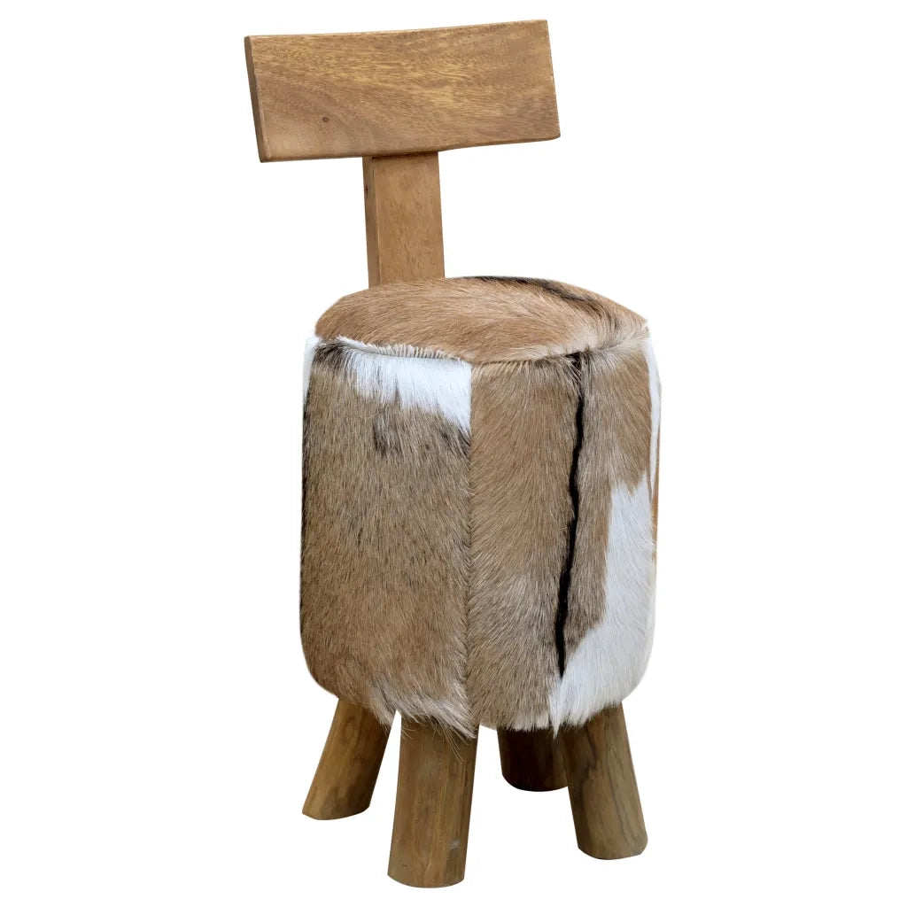 Sgabello in Pelle di Capra e Legno Massello di Teak 285206