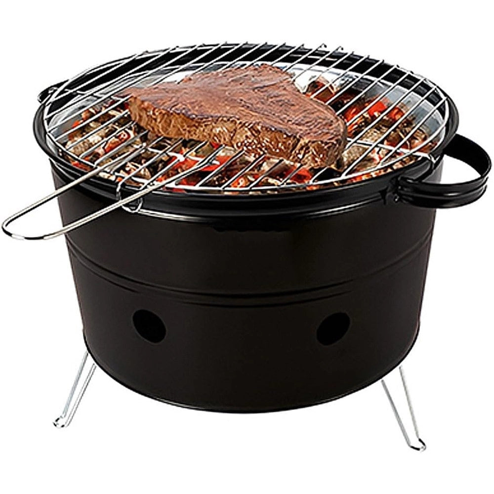 Trade Shop - Fornacella A Carbone Tonda Barbecue Portatile Ripiano Griglia Acciaio Cuoci Carne Pesce -