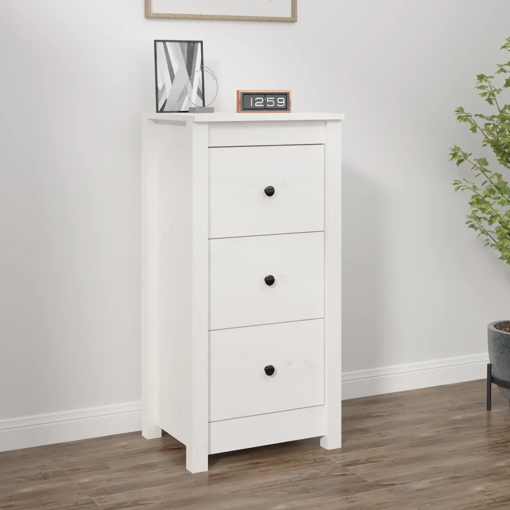 Credenza Bianca 40x35x80 cm in Legno Massello di Pino 813741