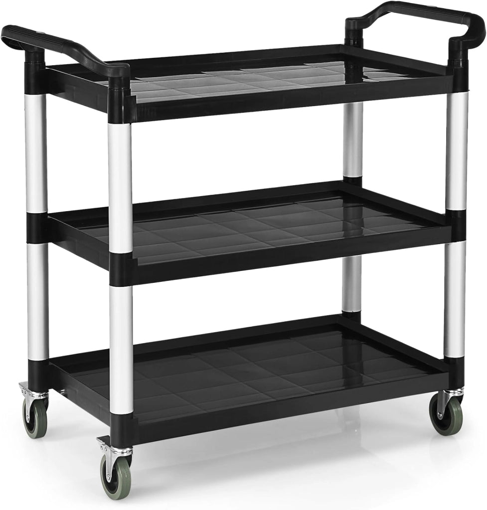 Carrello di servizio a 3 livelli, carrello da cucina con ruote (2 con freno) e comode maniglie, carrello ausiliario con capacità di carico di 50 kg per scaffale, 103 x 49 x 98 cm