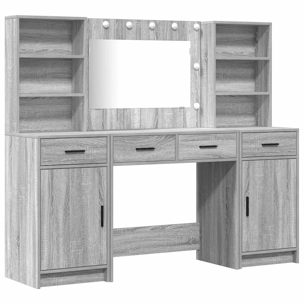 Set da tavolo da trucco con LED con porta 3 pcs Grigio Sonoma 3334286
