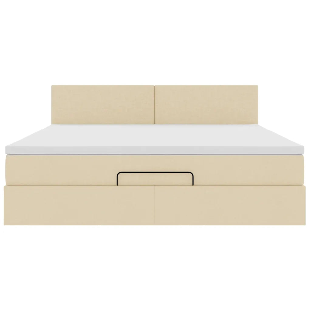 Pouf Letto con Materasso e LED Crema 180x200cm in Tessuto 3312248