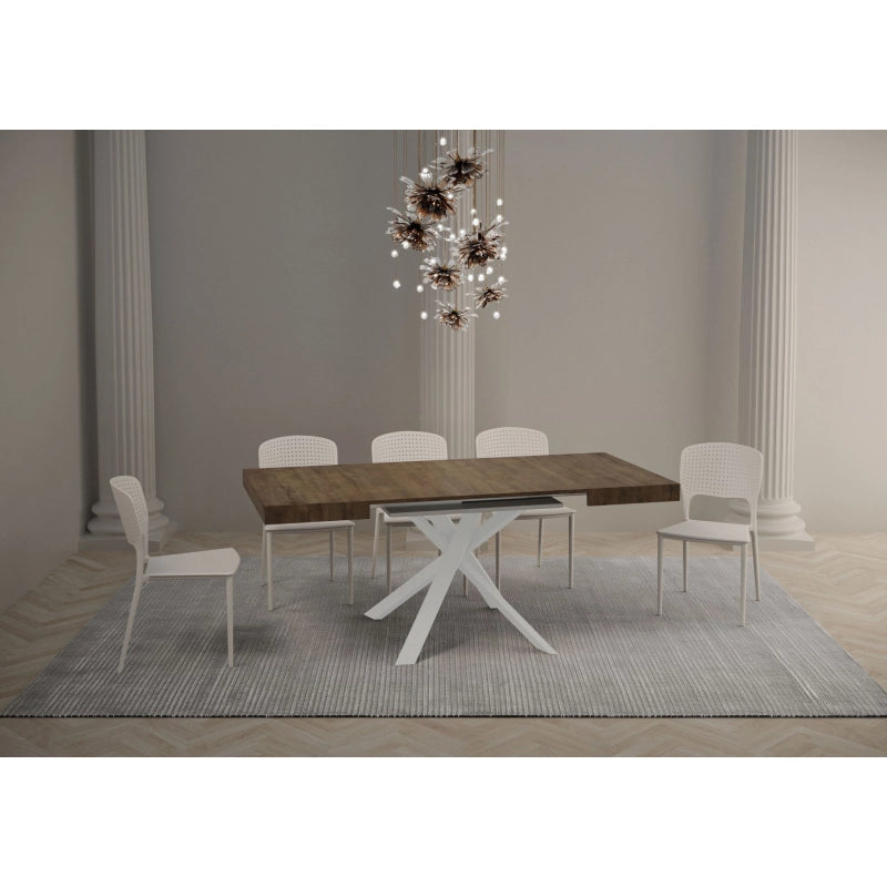 Tavolo allungabile 90x90/194 cm Clerk piano - Gambe Bianche - Noce