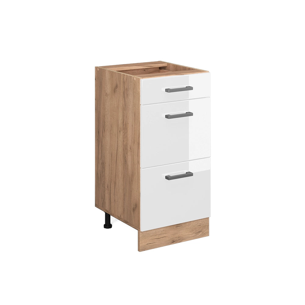 Vicco Mobiletto base per cucina Bianco lucido 40 cm con cassetti, senza piano di lavoro