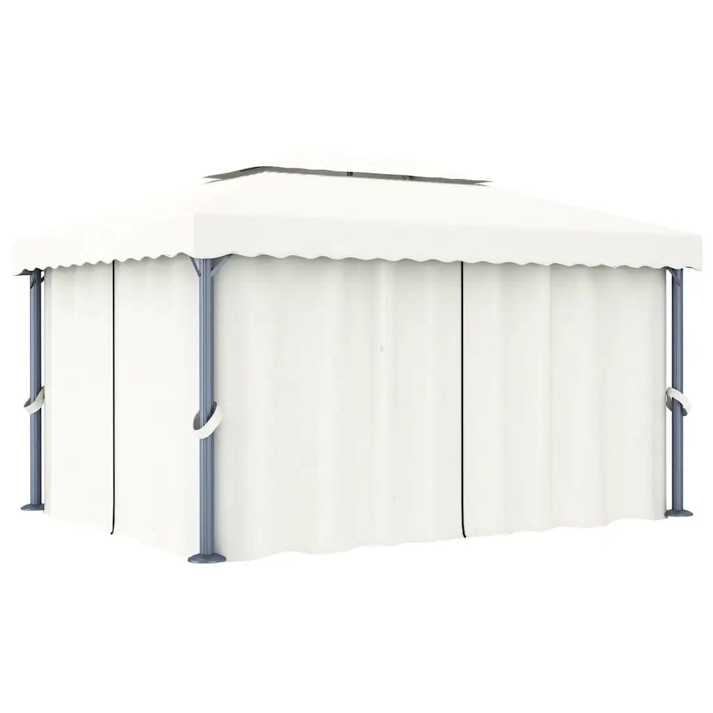 Gazebo con Tende e Stringa di Luci LED 4x3 m Bianco Crema 3070353