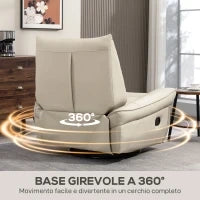 Poltrona Relax Reclinabile Manualmente con Poggiapiedi e Base Girevole Senza Braccioli, Crema