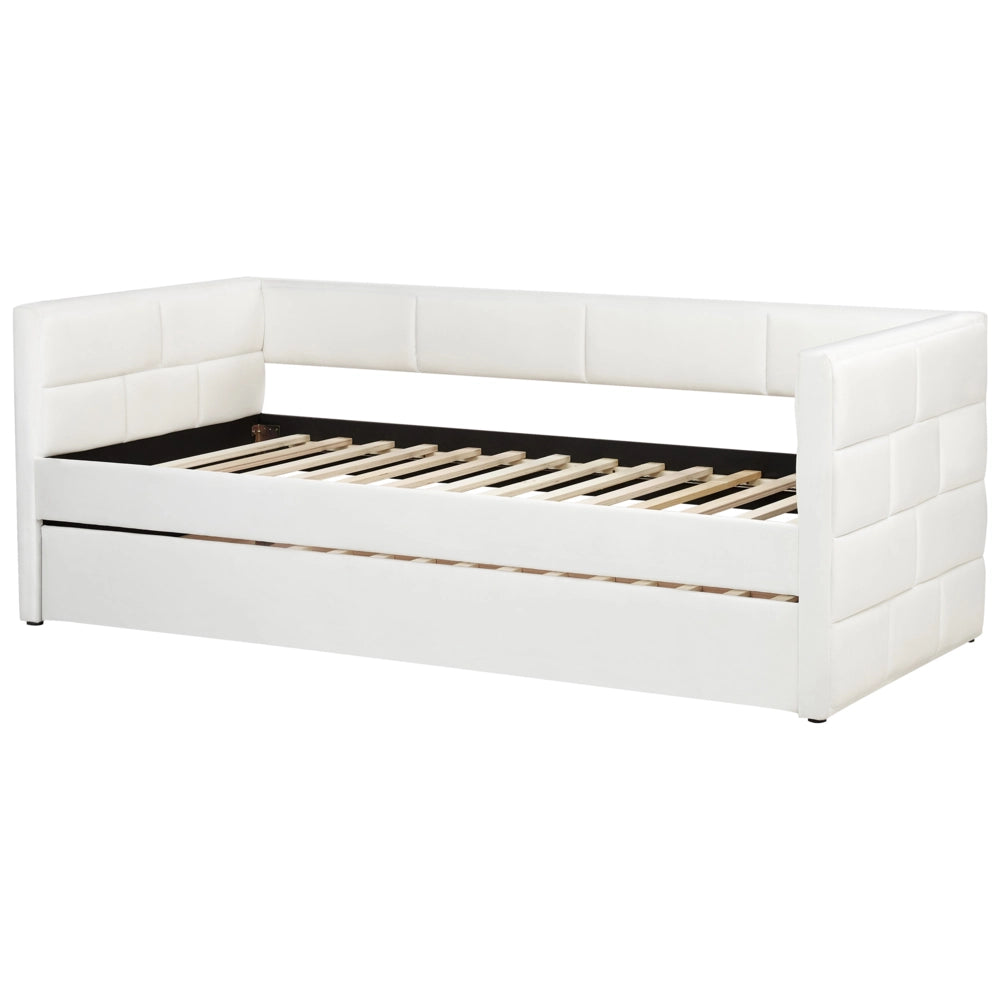 Letto a scomparsa con rete a doghe in velluto 90 x 200 cm glamour bianco panna