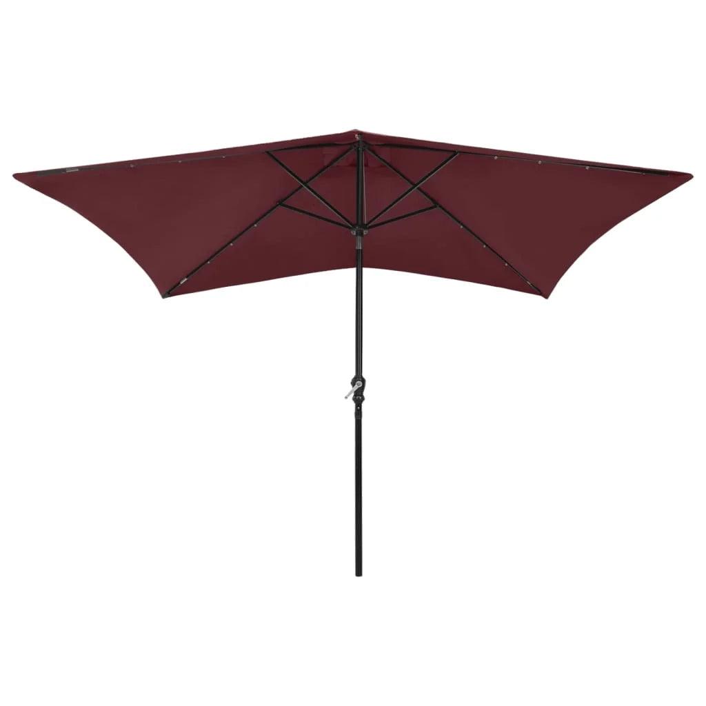 Ombrellone con LED e palo in acciaio 2 x 3 m rosso bordeaux 02_0008069