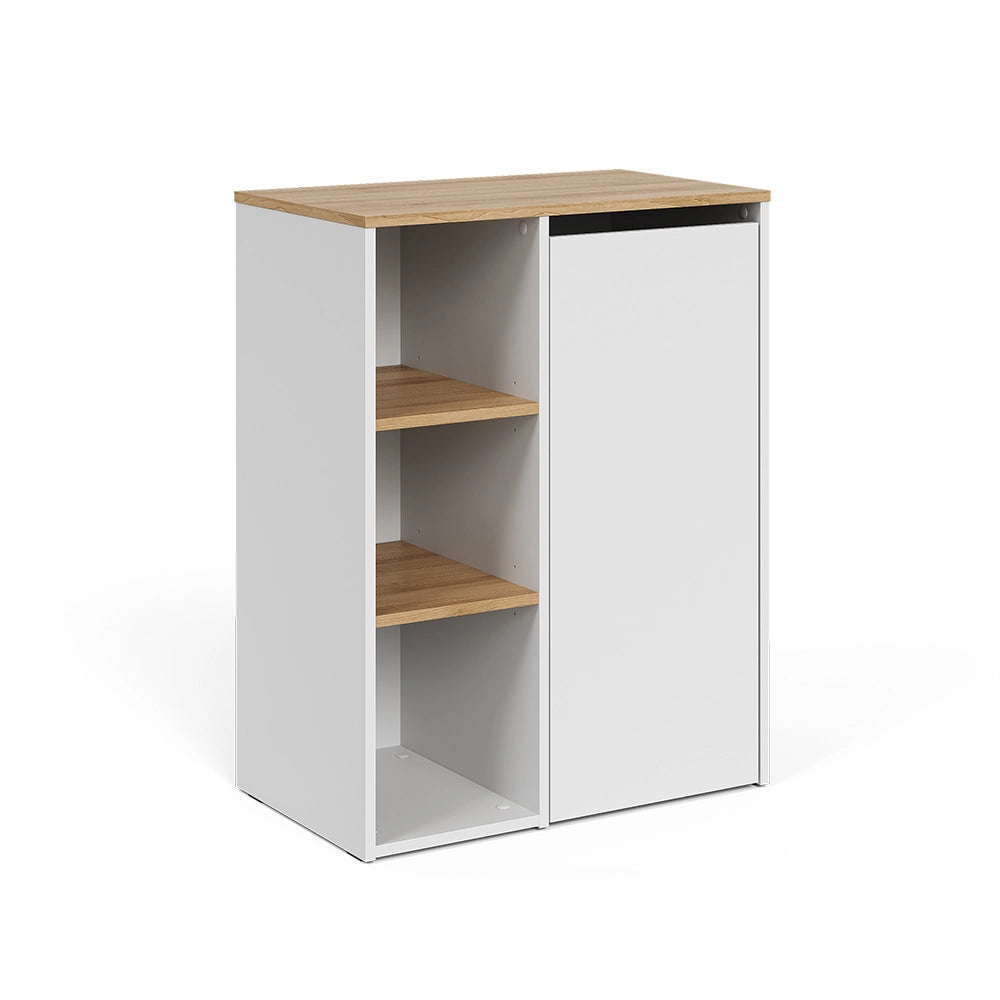 Vicco armadietto da bagno con portabiancheria Bianco/Artisan 68 x 88.2 cm con ripiani aperti e cesto portabiancheria