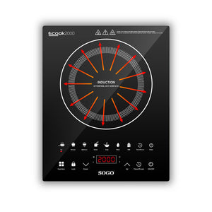 SOGO Cucina a Induzione Digitale Portatile 2000W Piastra in Vetro Touch LED 8 Temperature 7 Funzioni Timer Auto Spegnimento