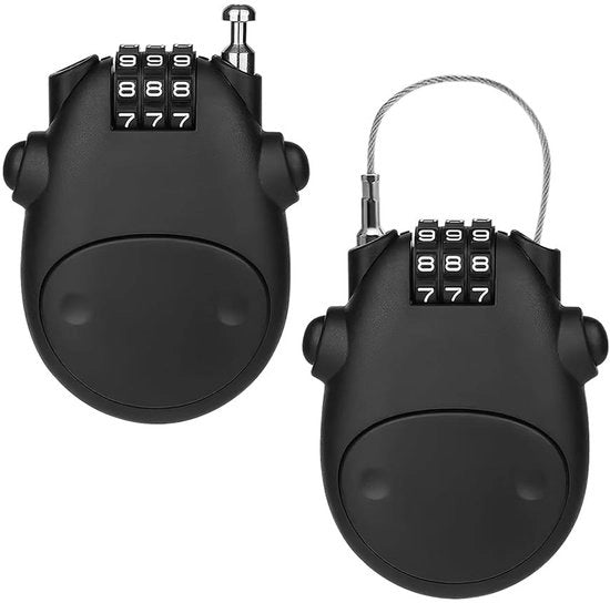 Impugnatura cavo Compact - Set da 2 - Combinazione slot a 4 cifre - Lunghezza regolabile fino a 80 cm - Duraturo - Soluzione di sicurezza per biciclette - Blocco slot