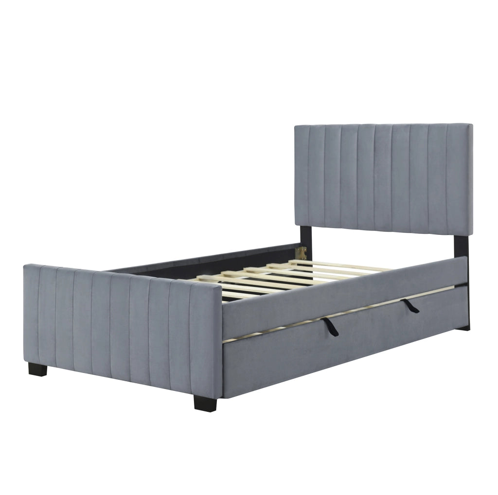 Letto imbottito 90x190 cm con letto estraibile in velluto grigio