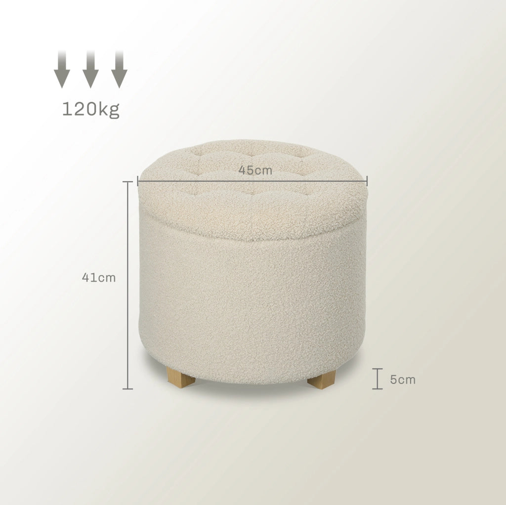Pouf contenitore rotondo in poliestere color crema