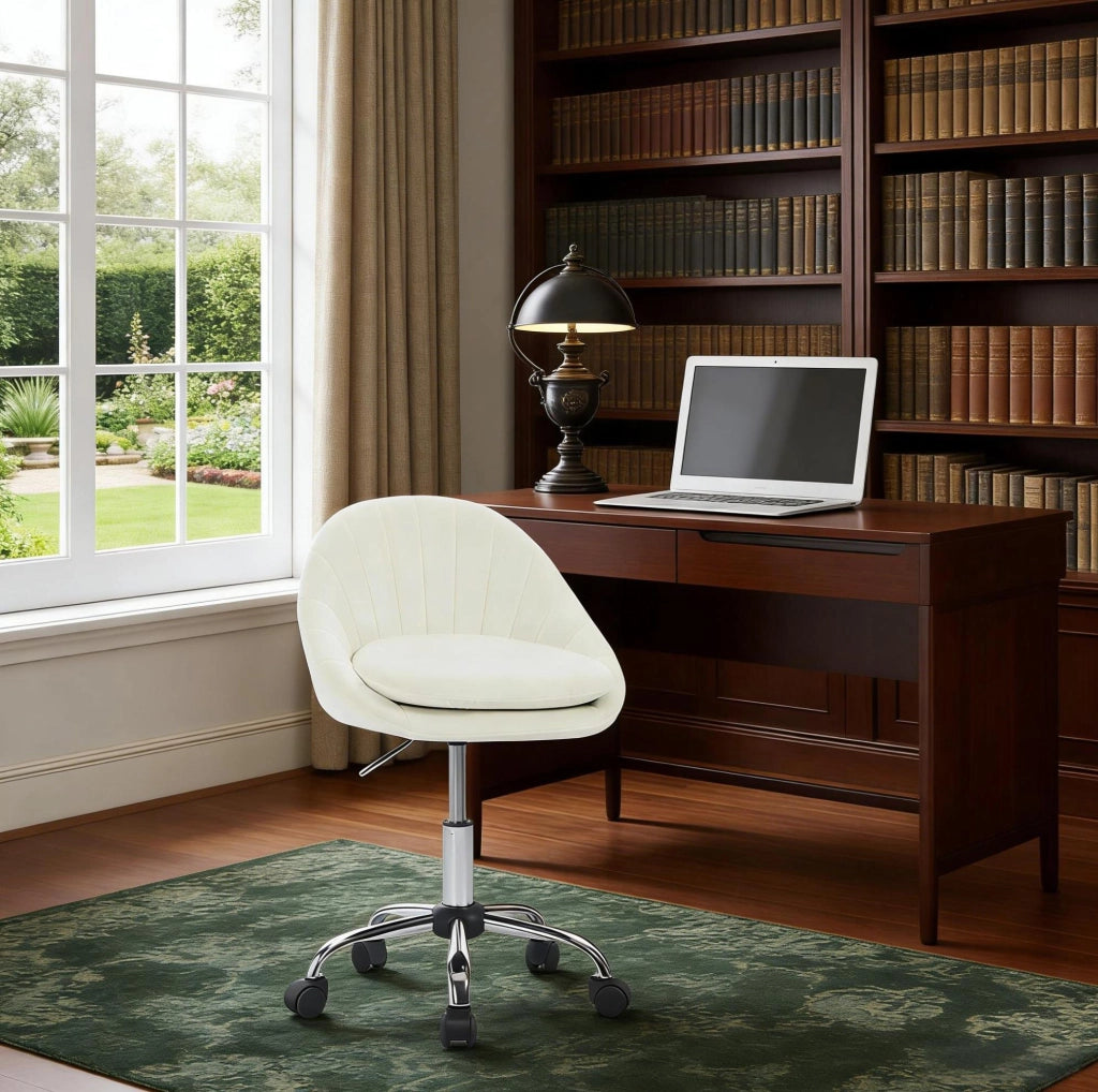 Sedia da ufficio ergonomica beige in velluto, regolabile