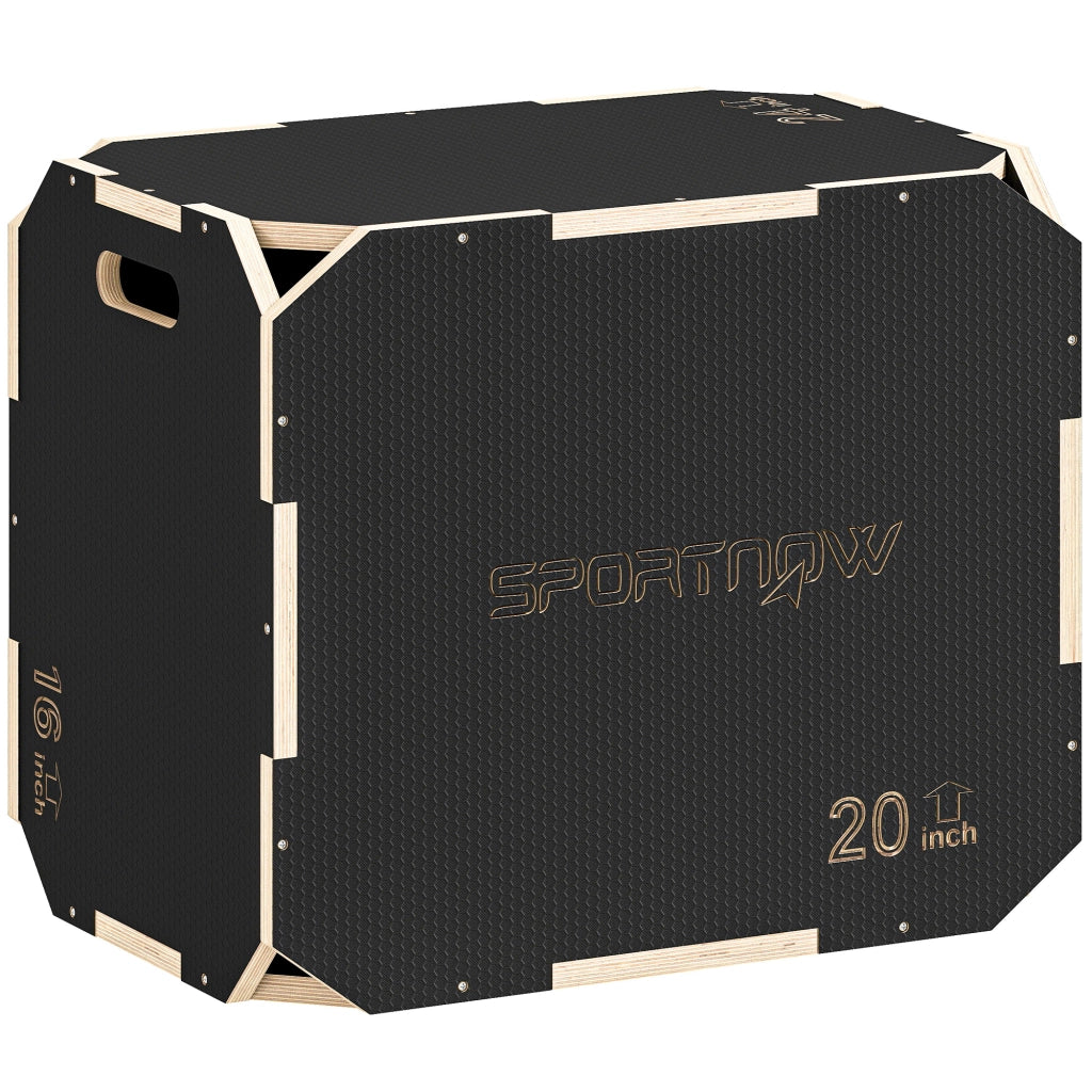 Plyo Box 3 in 1 con maniglie per fitness ¨C zephmum ¨C 3 altezze, legno, nero
