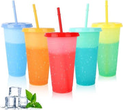 Set di bicchieri trasparenti con coperchio e manico - 5 pezzi - 710 ml - bicchieri in plastica riciclabile - smoothie - caffè - milkshake - per adulti - bambini - bicchiere da festa