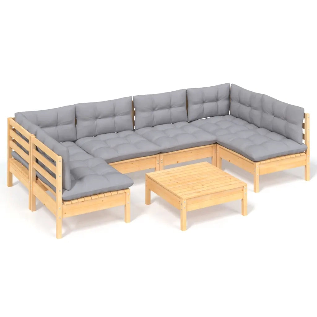 Set Divani da Giardino 7 pz con Cuscini Grigi Massello di Pino cod mxl 39278