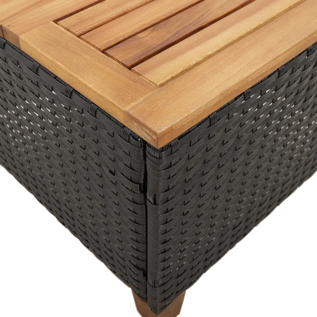 Tavolo da Giardino Nero 45x45x37cm in Polyrattan e Legno Acacia 366325