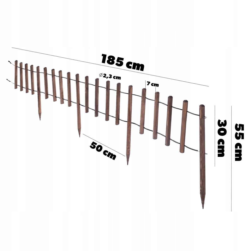 Recinzione da giardino KADAX, bordura in legno per prato, 185 cm, colore marrone.