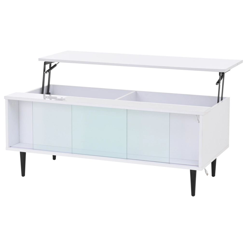 Tavolino da caffè alzabile con LED e vani contenitore - per soggiorno - 105×50×43 cm - bianco