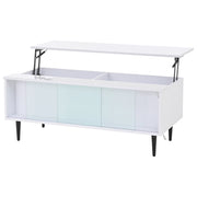 Tavolino da caffè alzabile con LED e vani contenitore - per soggiorno - 105×50×43 cm - bianco
