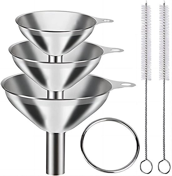 Trechters in acciaio inox 3 in 1 per riempimento di flaconi set di trechters in acciaio inox per la trasferimento di oli essenziali liquidi prodotti secchi ingredienti in polvere, duraturo e compatibile con lavastoviglie