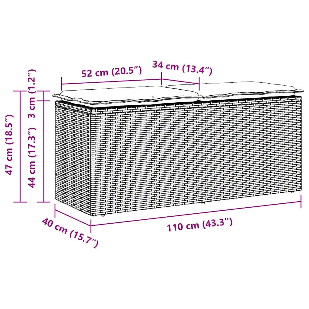 Panca da Giardino con Cuscino Nera 110x40x44 cm in Polyrattan