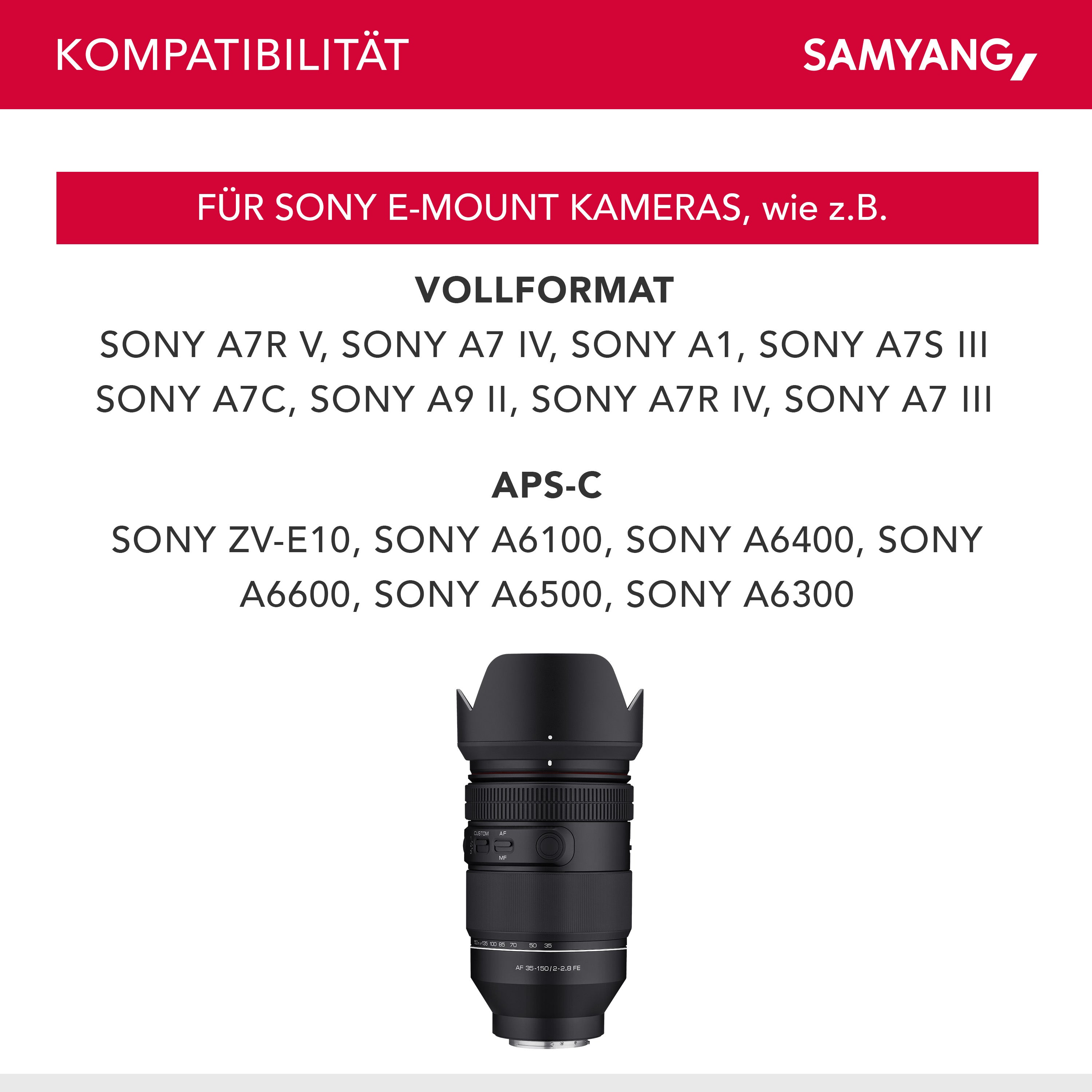 AF 35-150mm F2.0-2.8 FE per Sony E - obiettivo zoom all-in-one con Par Focal, Cinematic Video AF e Dolly Shot Zoom, protezione dalle intemperie, per Sony A9 A7 A7C II A7C R