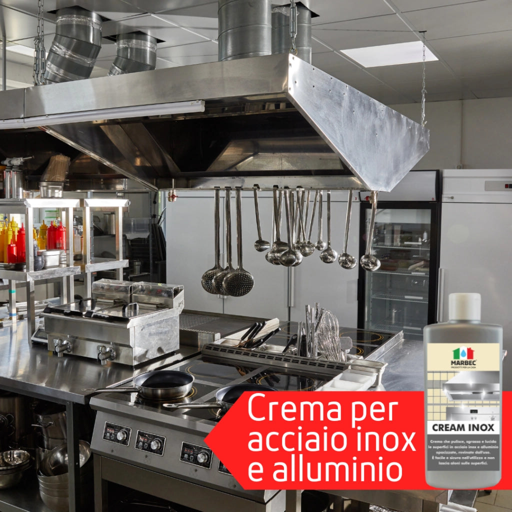 Crema detergente e lucidante per acciaio inox, elimina aloni e impronte Marbec CREAM INOX® - 250GRx6Pz