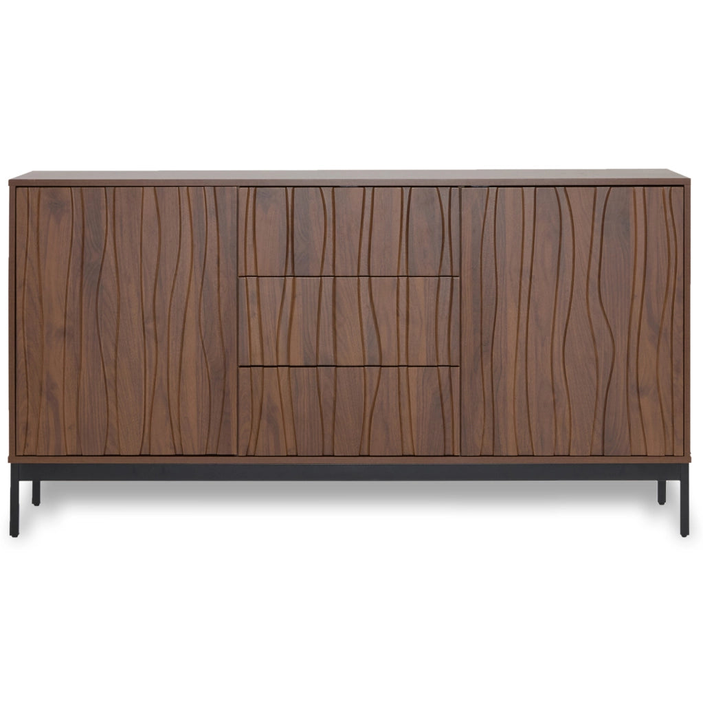 Credenza 150x40x80 cm con cassetti e ripiani regolabili; pannello MDF e truciolare marrone scuro