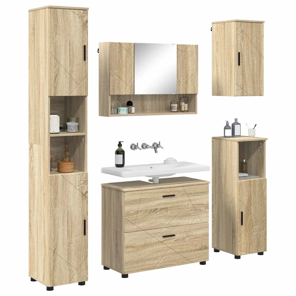 Set di mobili per il bagno con cassetto 5 pcs Rovere Sonoma 3393065