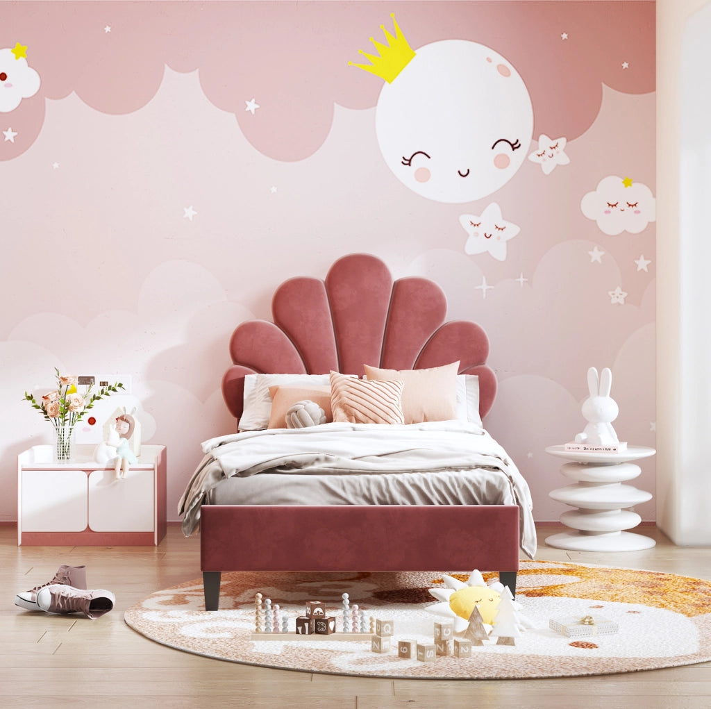 Letto imbottito 90x200 cm con testiera floreale e struttura resistente
