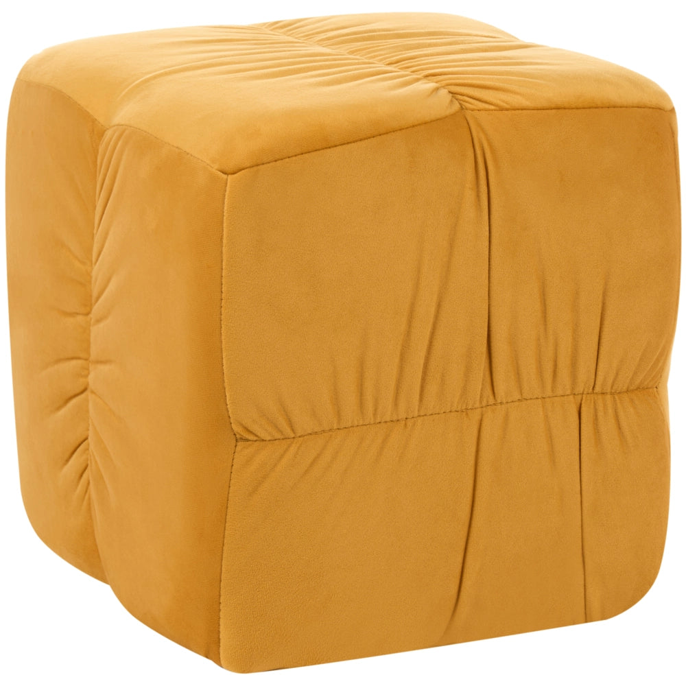 Pouf quadrato in velluto giallo senape, 38 x 38 cm, poggiapiedi decorativo con rivestimento setoso, in stile boho, per soggiorno e camera da letto