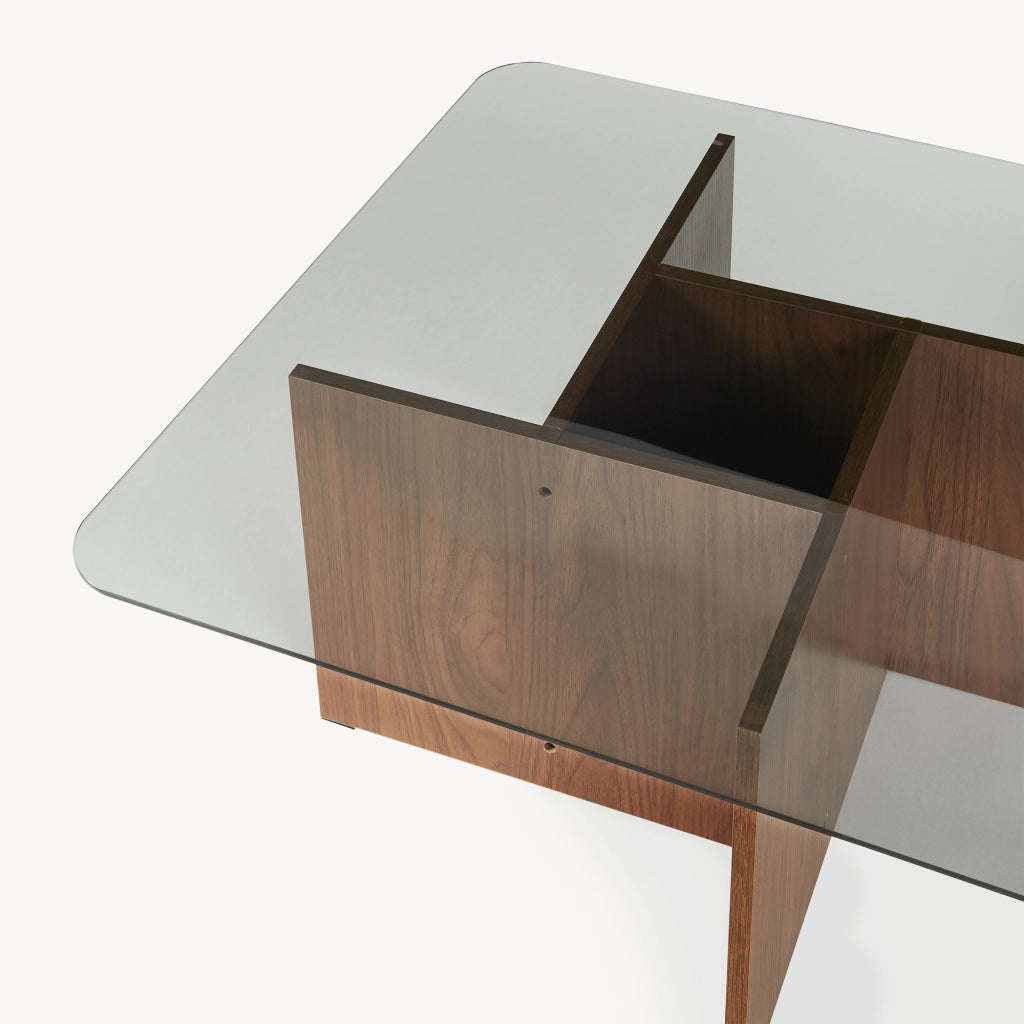 Tavolino da Caffè Benexjö con Piano Quadrato in Vetro 70 x 70 x 36 cm - Effetto Noce/Grigio [en.casa]