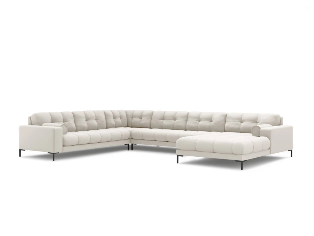 Cosmopolitan Design - Divano panoramico sinistro "Bali" 7 posti in tessuto strutturato beige chiaro 