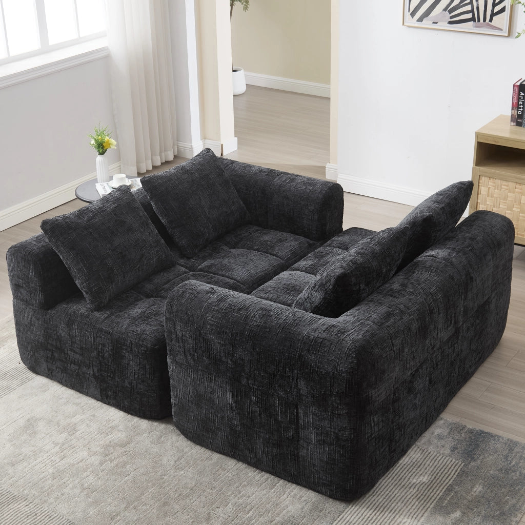 OKWISH Divano ad Angolo 3 Posti Modulare, senza Montaggio con Penisola, Tasche Laterali, 3 Cuscini, Ciniglia Nera